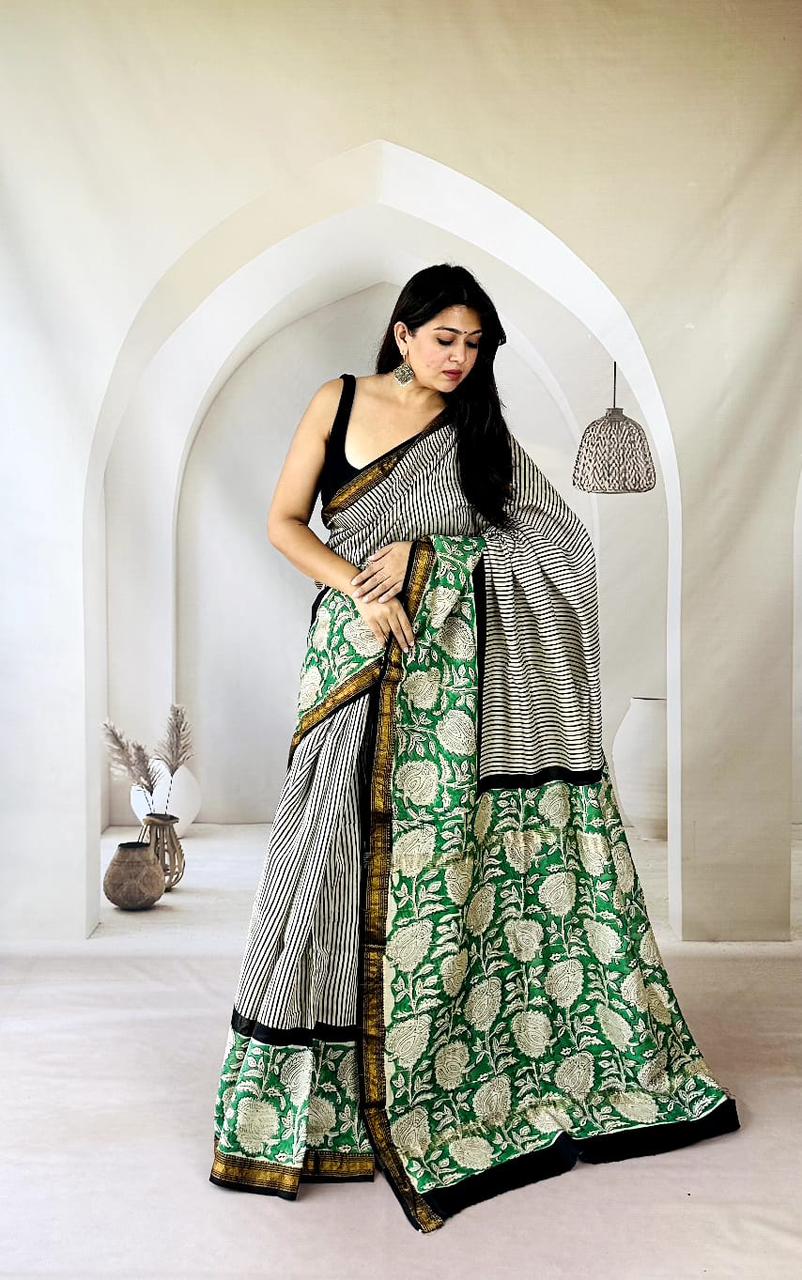 Purple Maheshwari Silk Handblock Printed Saree with Floral Booti – Wholesale Designer Silk Saree