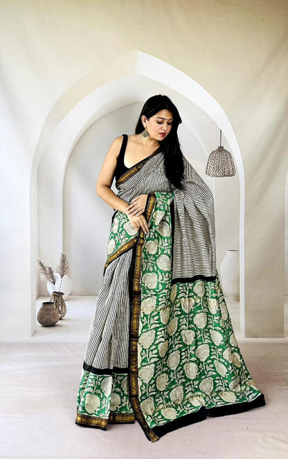 Purple Maheshwari Silk Handblock Printed Saree with Floral Booti – Wholesale Designer Silk Saree