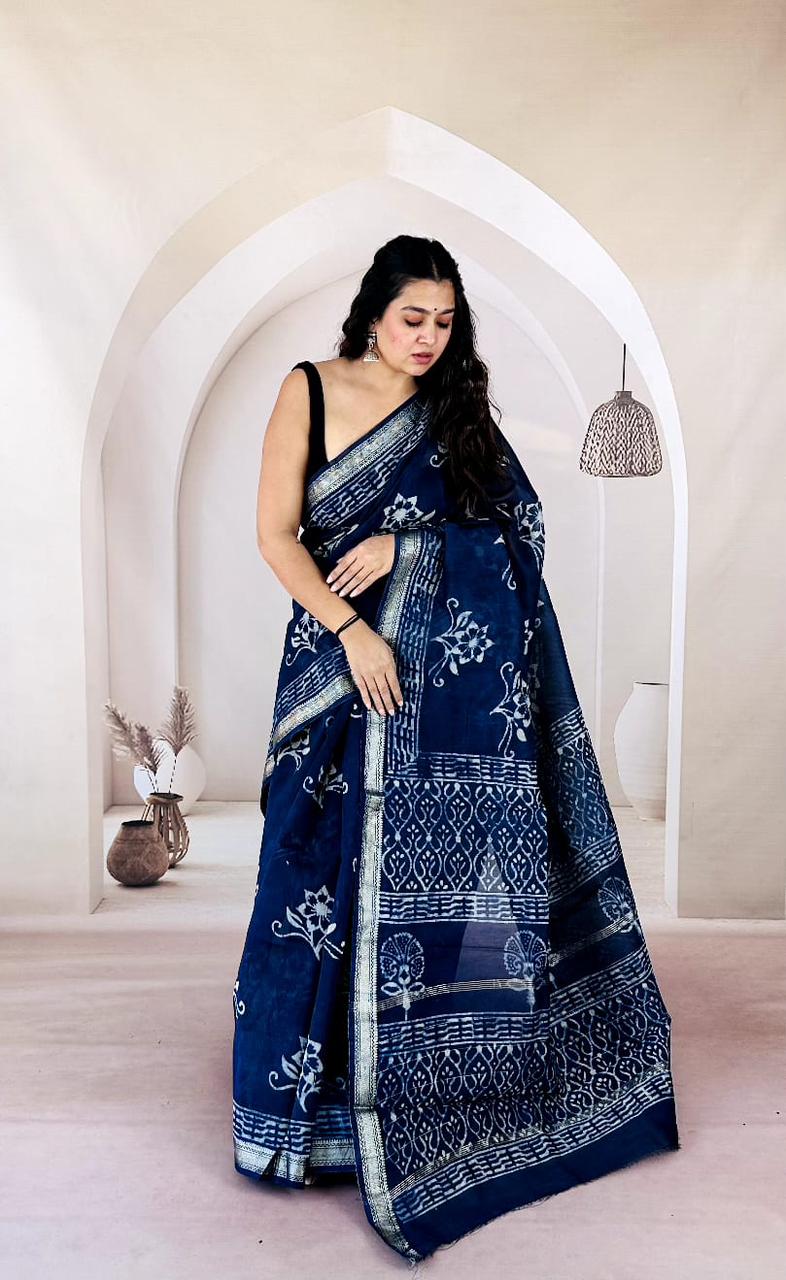 Purple Maheshwari Silk Handblock Printed Saree with Floral Jaal – Wholesale Silk Saree