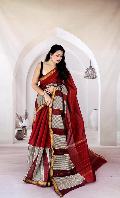 Purple Maheshwari Silk Handblock Printed Saree with Floral Design – Wholesale Silk Saree