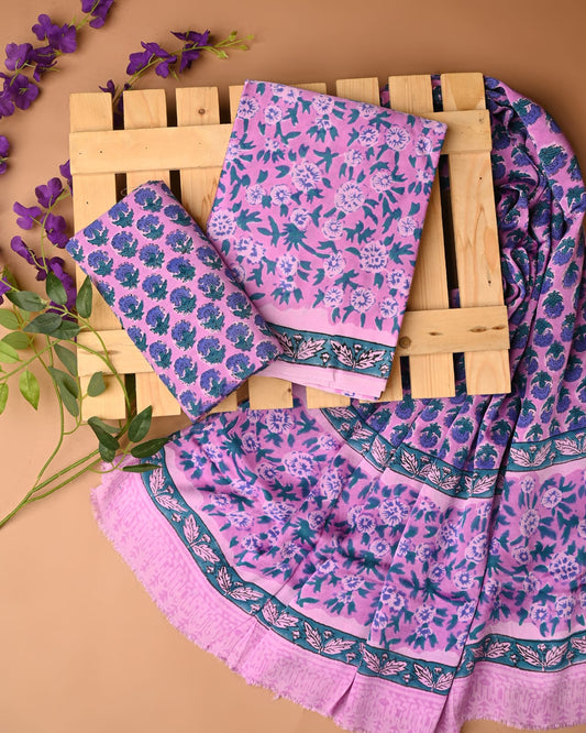 Purple JAL Cupro Modal Silk Handblock Printed Dress Material – Wholesale for Boutiques & Designers