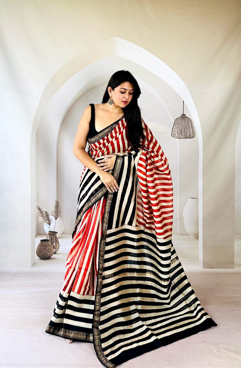 Purple Maheshwari Silk Handblock Printed Saree with Zigzag Design – Wholesale Designer Silk Saree