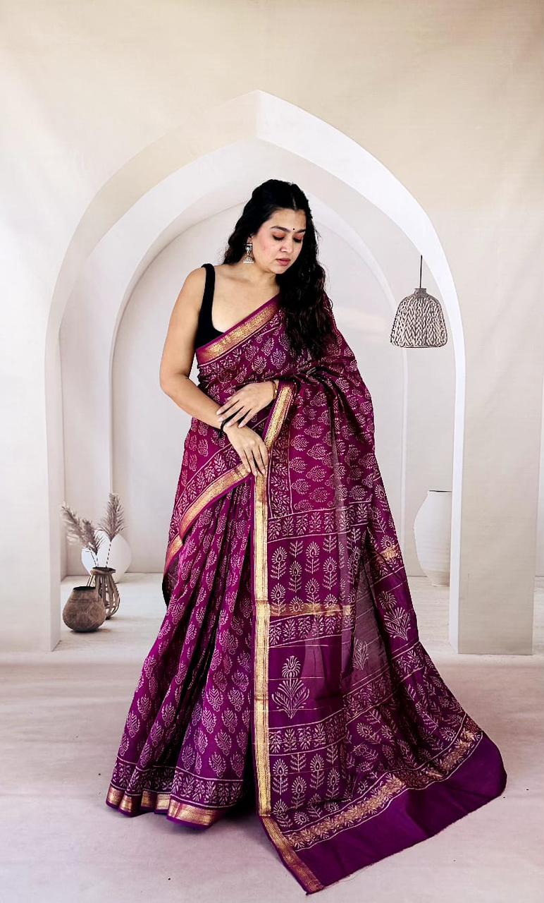 Ramagreen Maheshwari Silk Handblock Printed Saree with Boota Jaal Design – Wholesale Designer Saree
