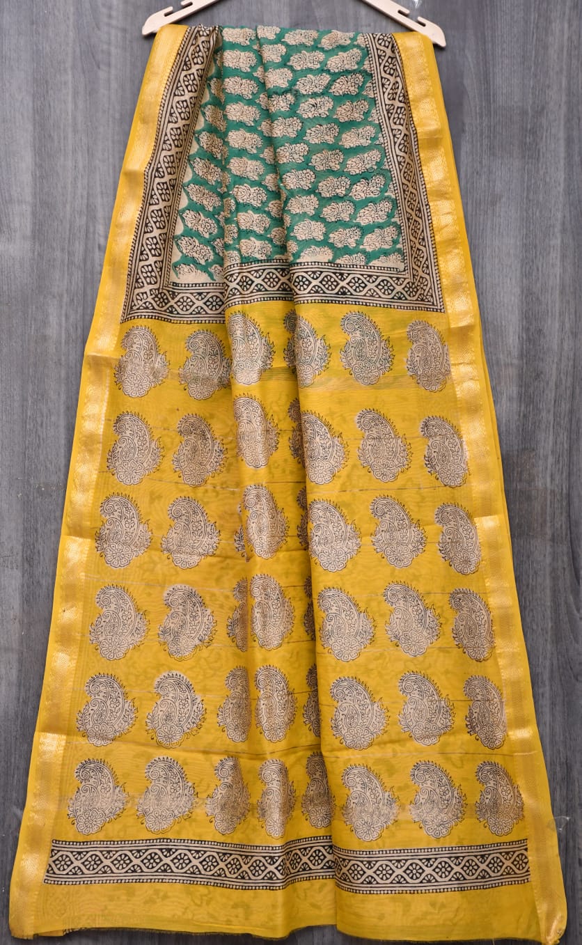Ramagreen Maheshwari Silk Handblock Printed Saree with Boota Jaal Design – Wholesale Designer Saree