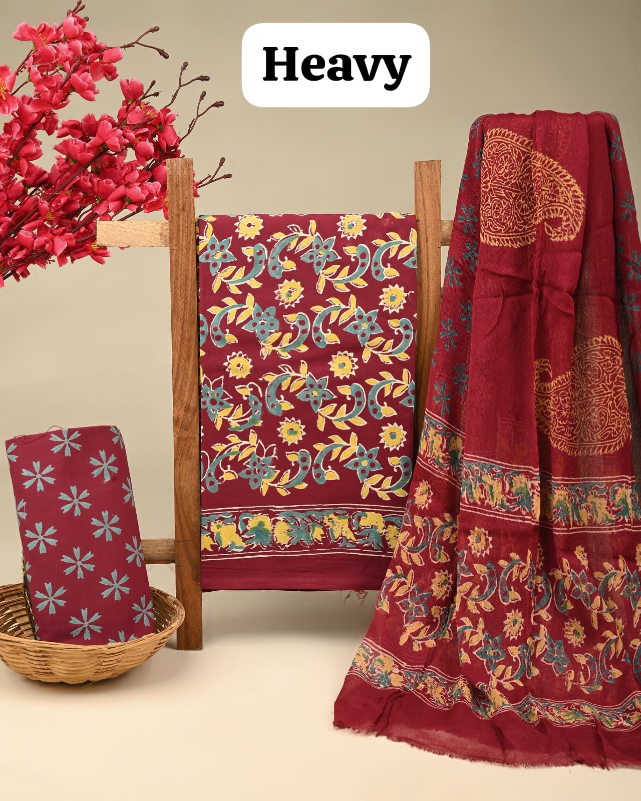 Red Floral JAL Handblock Printed Cotton Dress Material – Boutique & Designer Bulk