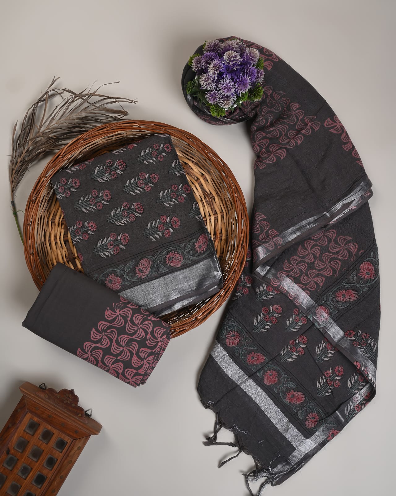 Cotton Linen  Hand Block Printed Dress Material (MOQ 6 Pcs Assorted) | Fabtexs