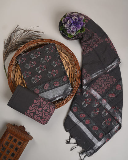 Cotton Linen  Hand Block Printed Dress Material (MOQ 6 Pcs Assorted) | Fabtexs