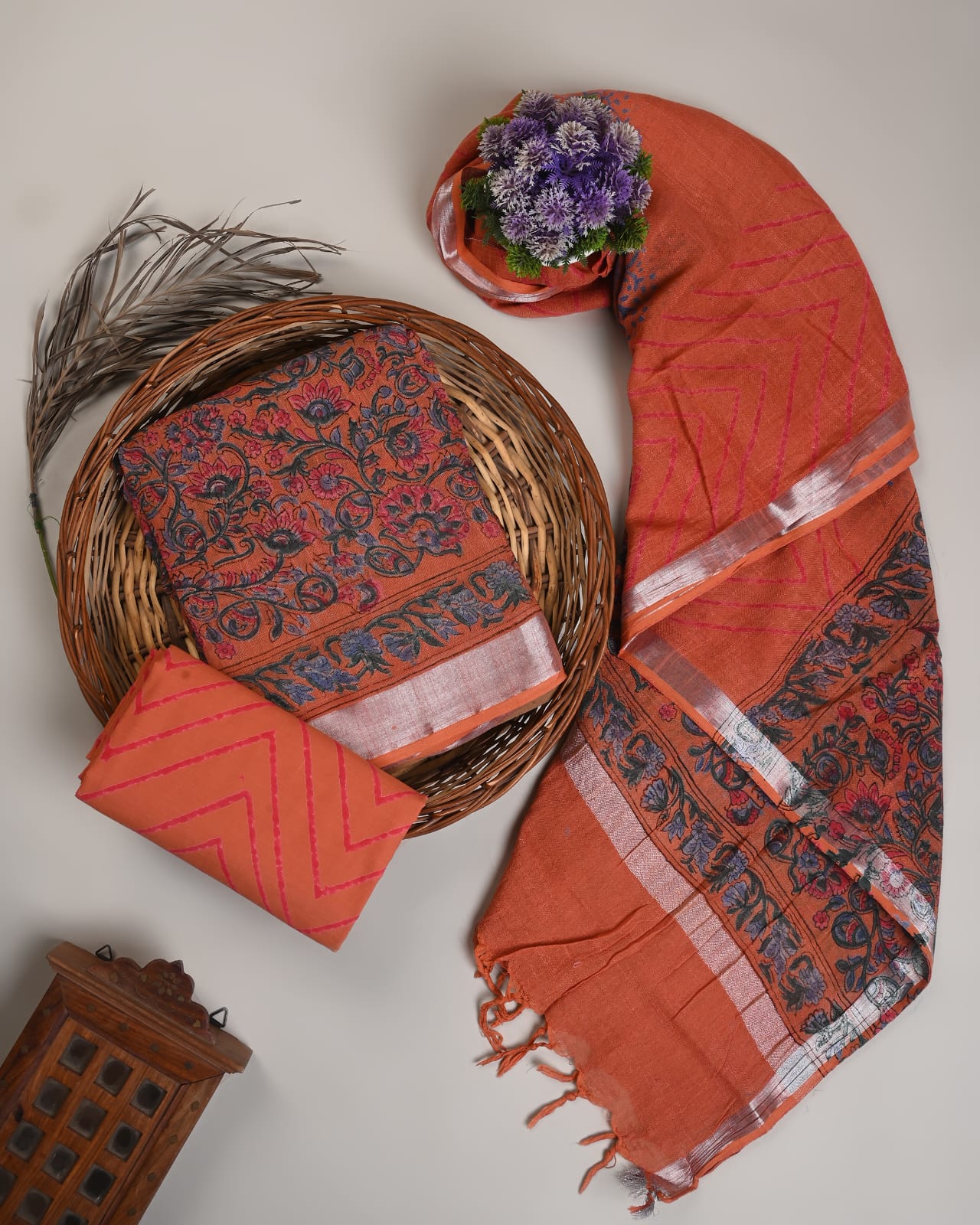 Cotton Linen  Hand Block Printed Dress Material (MOQ 6 Pcs Assorted) | Fabtexs