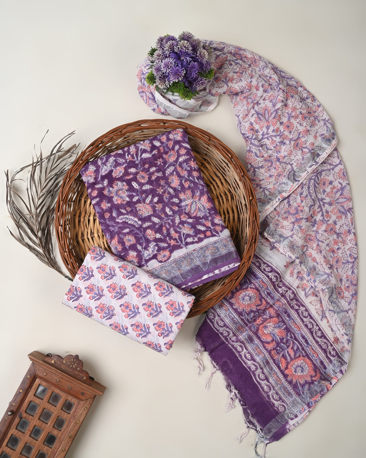 Cotton Linen  Hand Block Printed Dress Material (MOQ 6 Pcs Assorted) | Fabtexs