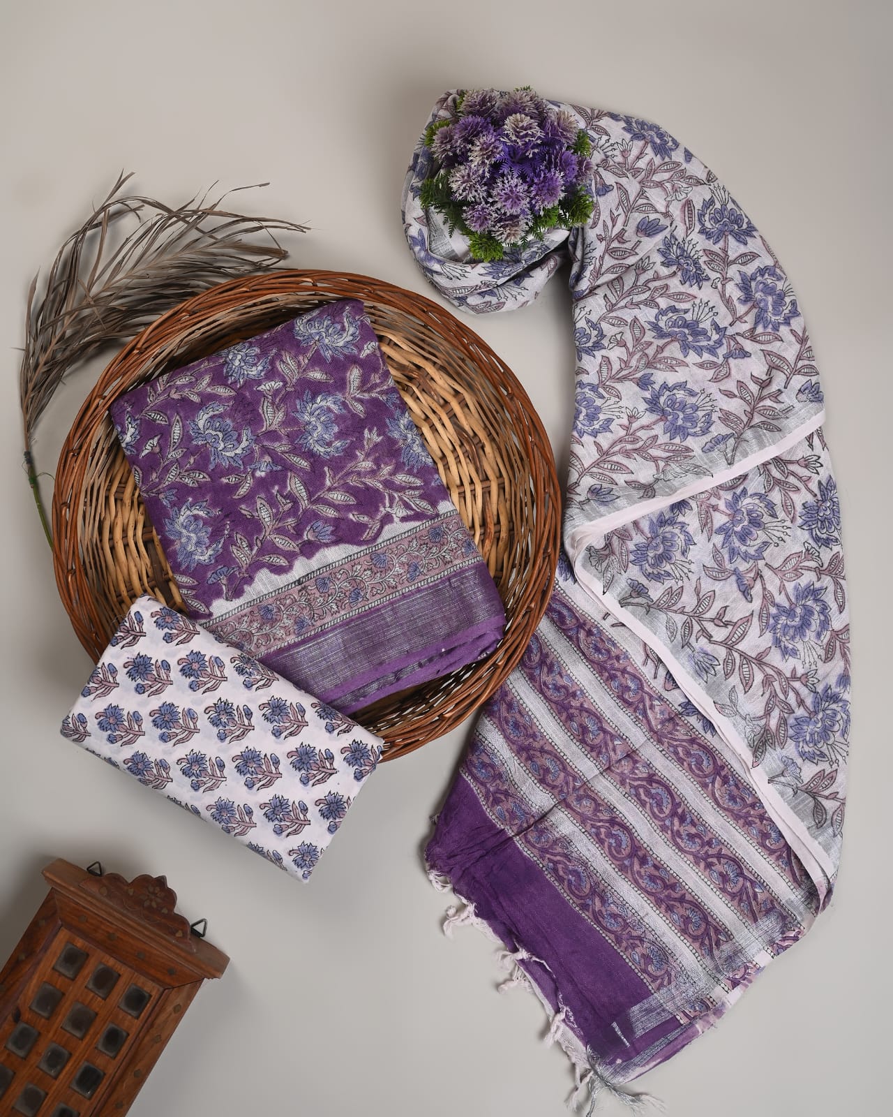 Cotton Linen  Hand Block Printed Dress Material (MOQ 6 Pcs Assorted) | Fabtexs