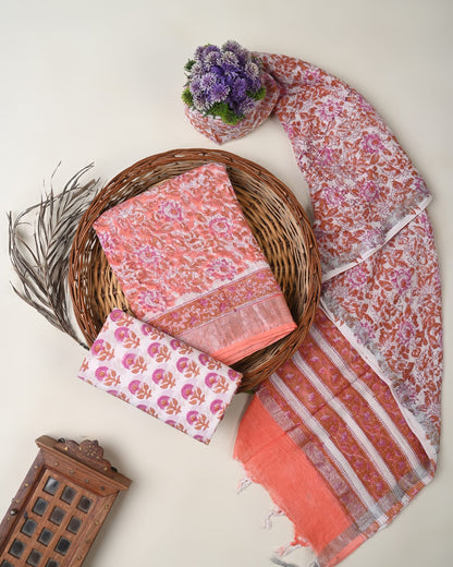 Cotton Linen  Hand Block Printed Dress Material (MOQ 6 Pcs Assorted) | Fabtexs