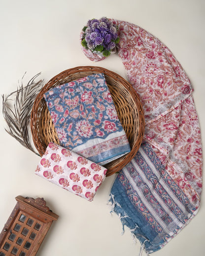 Cotton Linen  Hand Block Printed Dress Material (MOQ 6 Pcs Assorted) | Fabtexs