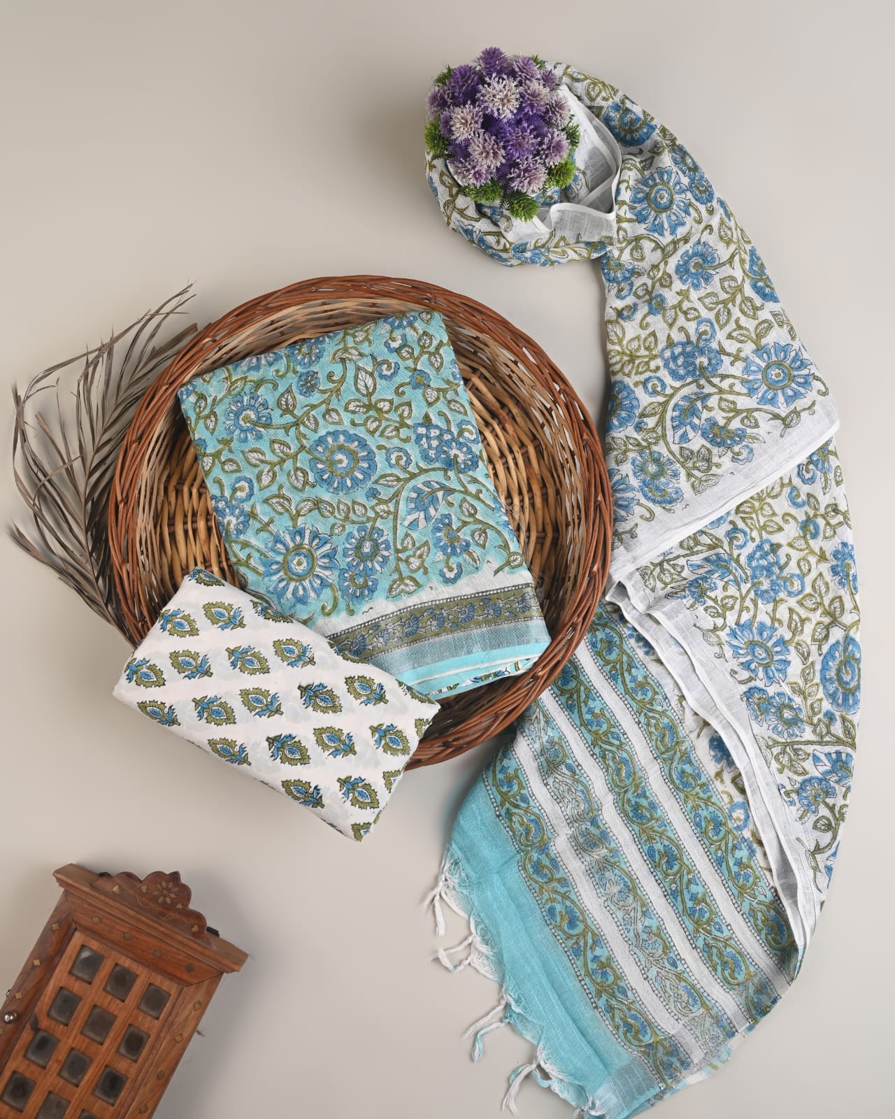 Cotton Linen  Hand Block Printed Dress Material (MOQ 6 Pcs Assorted) | Fabtexs