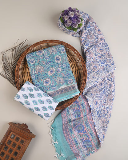 Cotton Linen  Hand Block Printed Dress Material (MOQ 6 Pcs Assorted) | Fabtexs