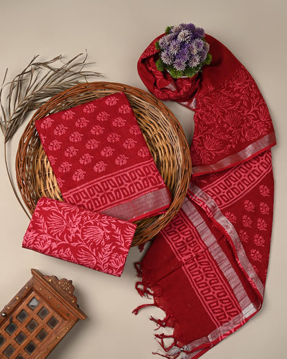 Cotton Linen  Hand Block Printed Dress Material (MOQ 6 Pcs Assorted) | Fabtexs