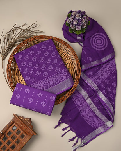 Cotton Linen  Hand Block Printed Dress Material (MOQ 6 Pcs Assorted) | Fabtexs