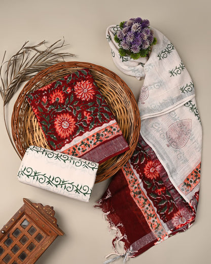 Cotton Linen  Hand Block Printed Dress Material (MOQ 6 Pcs Assorted) | Fabtexs