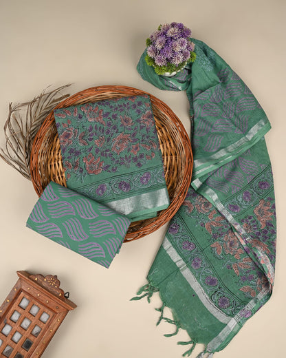 Cotton Linen  Hand Block Printed Dress Material (MOQ 6 Pcs Assorted) | Fabtexs