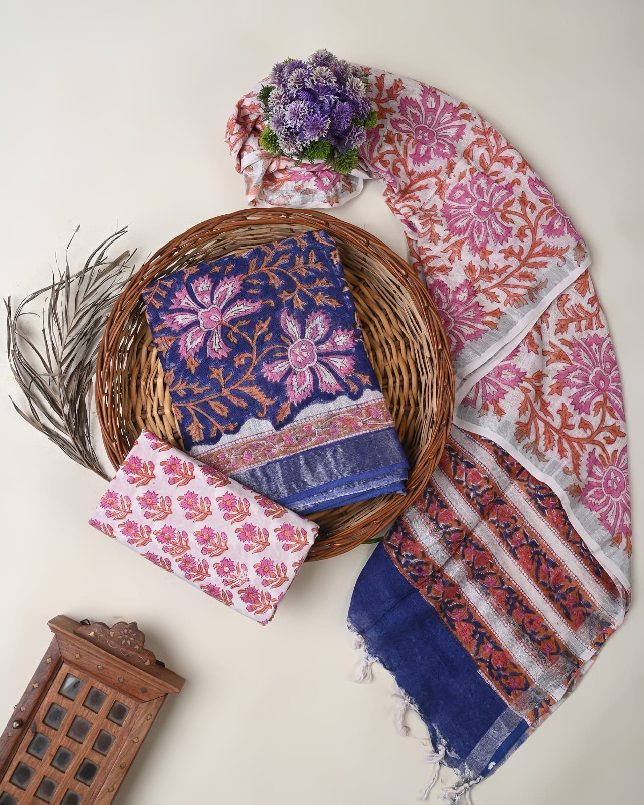 Cotton Linen  Hand Block Printed Dress Material (MOQ 6 Pcs Assorted) | Fabtexs