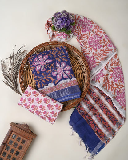 Cotton Linen  Hand Block Printed Dress Material (MOQ 6 Pcs Assorted) | Fabtexs