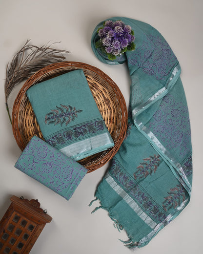 Cotton Linen  Hand Block Printed Dress Material (MOQ 6 Pcs Assorted) | Fabtexs