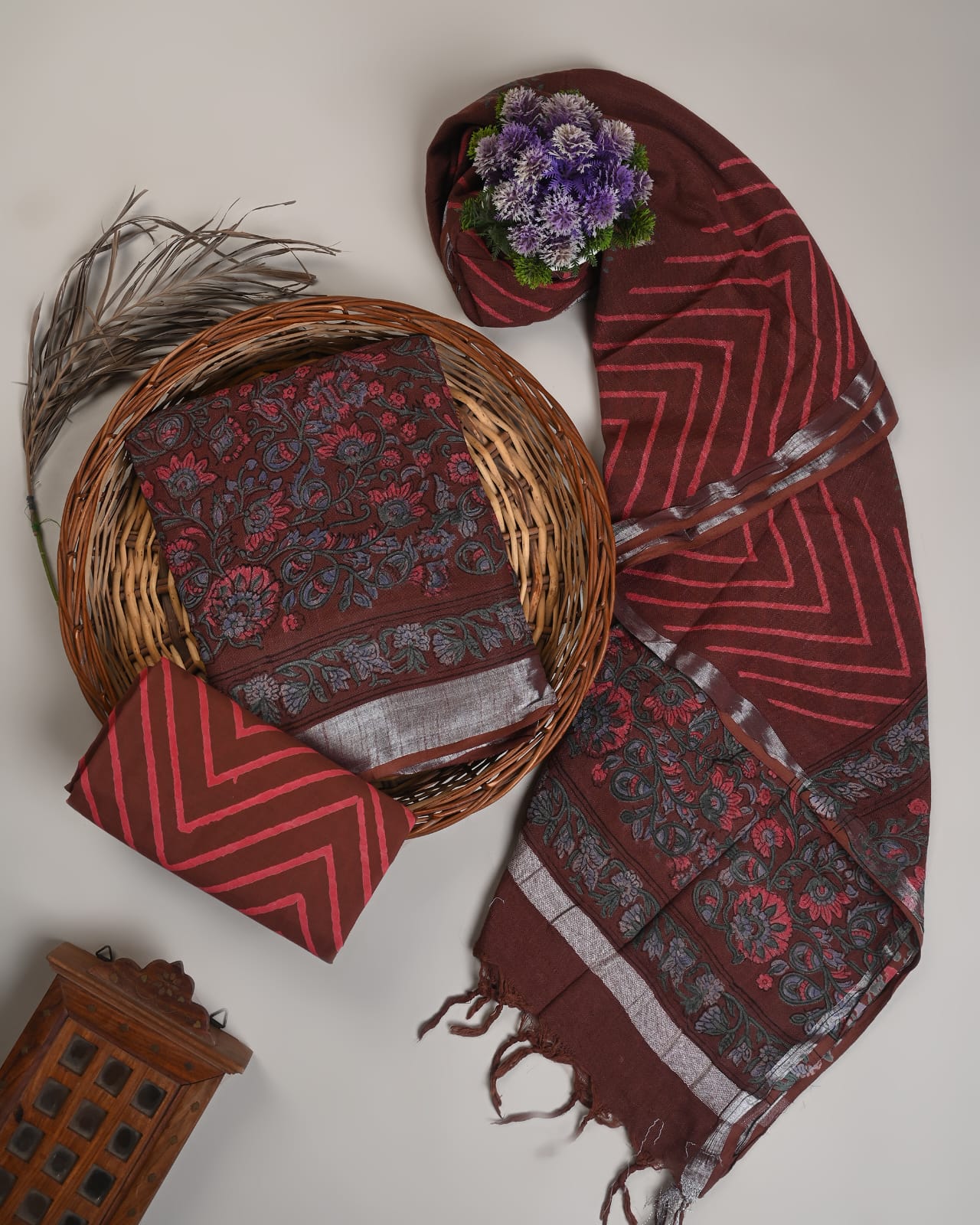 Cotton Linen  Hand Block Printed Dress Material (MOQ 6 Pcs Assorted) | Fabtexs