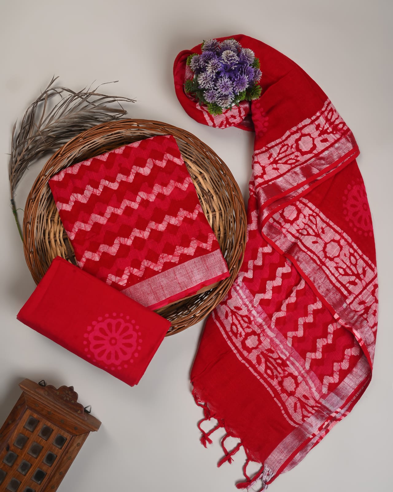 Cotton Linen  Hand Block Printed Dress Material (MOQ 6 Pcs Assorted) | Fabtexs