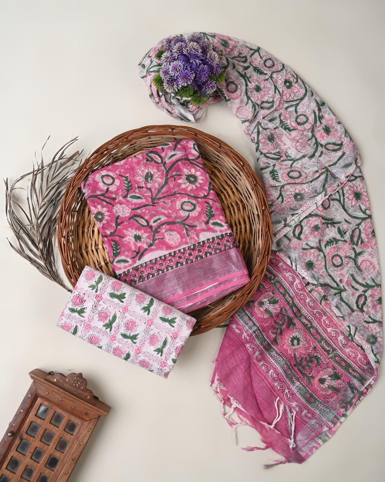 Cotton Linen  Hand Block Printed Dress Material (MOQ 6 Pcs Assorted) | Fabtexs