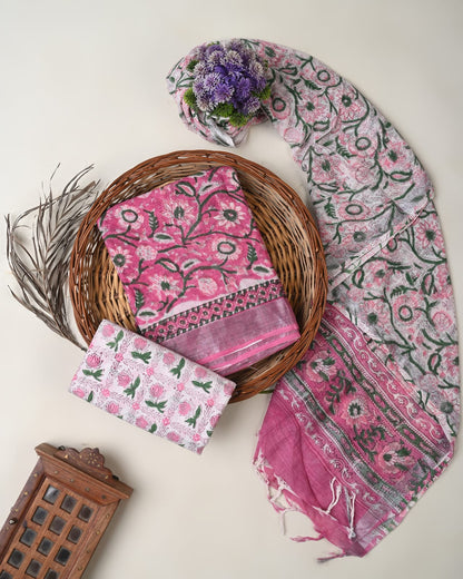 Cotton Linen  Hand Block Printed Dress Material (MOQ 6 Pcs Assorted) | Fabtexs