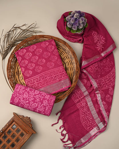 Cotton Linen  Hand Block Printed Dress Material (MOQ 6 Pcs Assorted) | Fabtexs