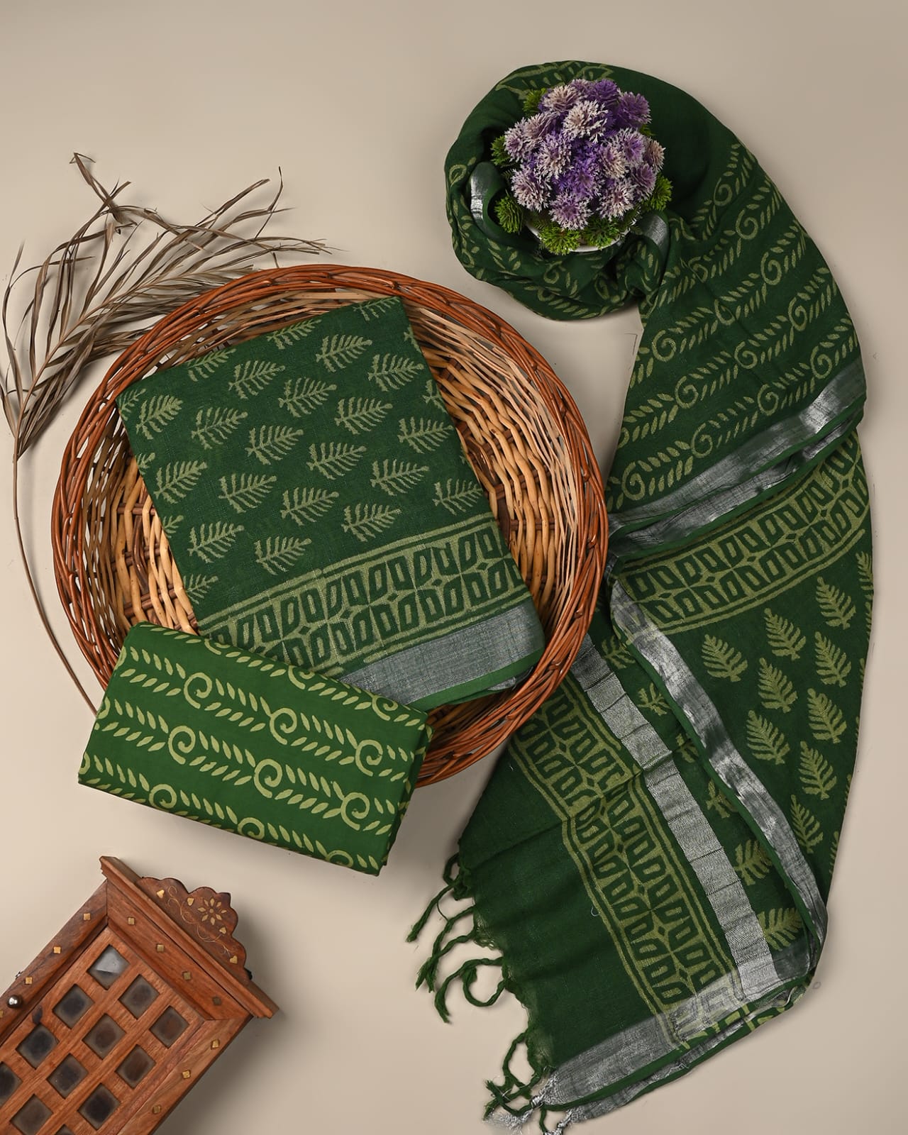 Cotton Linen  Hand Block Printed Dress Material (MOQ 6 Pcs Assorted) | Fabtexs