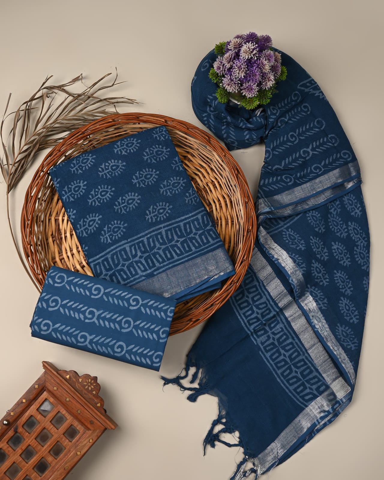 Cotton Linen  Hand Block Printed Dress Material (MOQ 6 Pcs Assorted) | Fabtexs