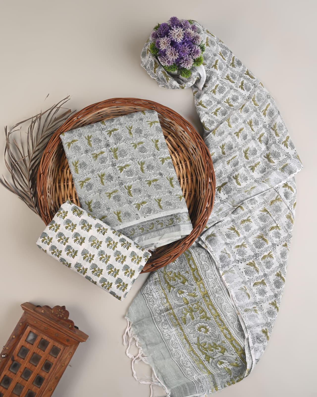 Cotton Linen  Hand Block Printed Dress Material (MOQ 6 Pcs Assorted) | Fabtexs