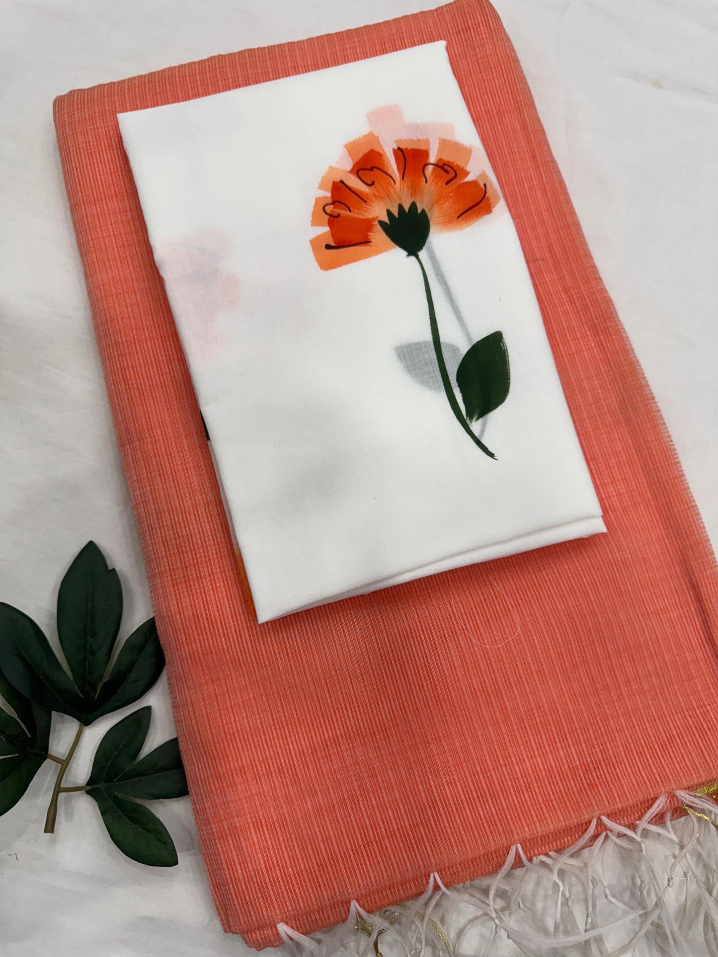 Plain Kota Doriya Saree with Printed Blouse MOQ 6pcs | Assorted – Fabtexs