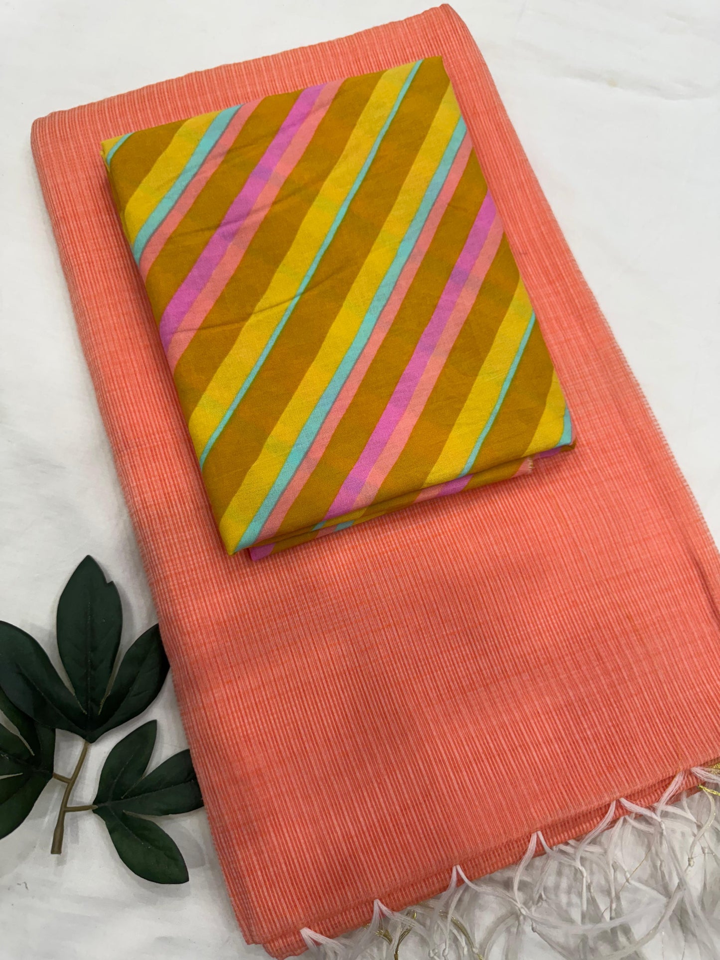 Plain Kota Doriya Saree with Printed Blouse MOQ 6pcs | Assorted – Fabtexs