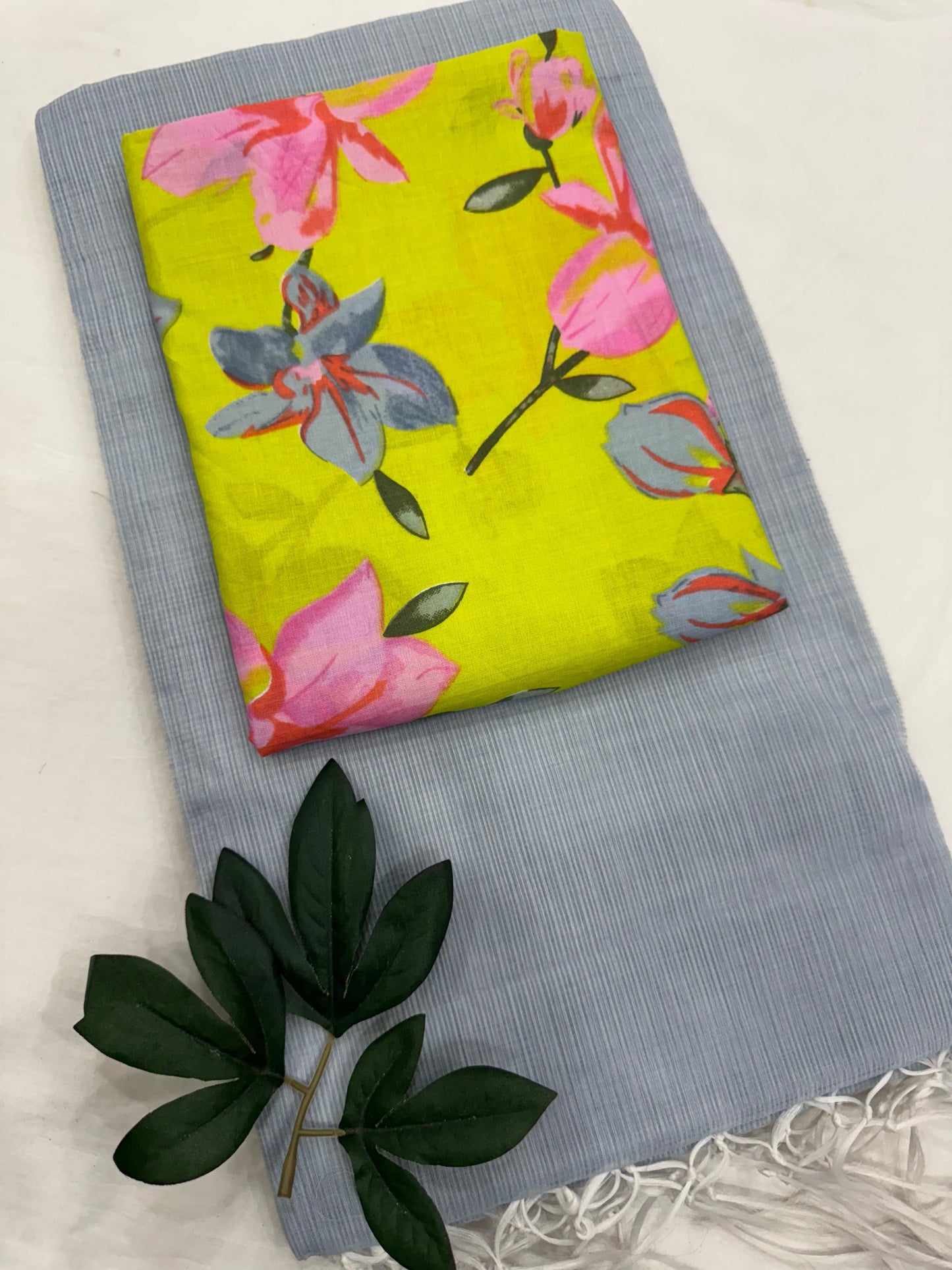 Plain Kota Doriya Saree with Printed Blouse MOQ 6pcs | Assorted – Fabtexs