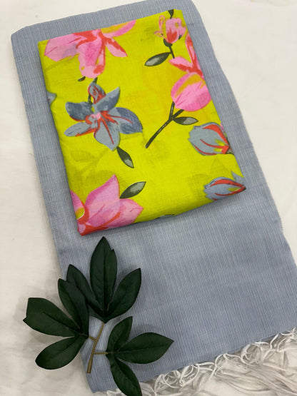 Plain Kota Doriya Saree with Printed Blouse MOQ 6pcs | Assorted – Fabtexs