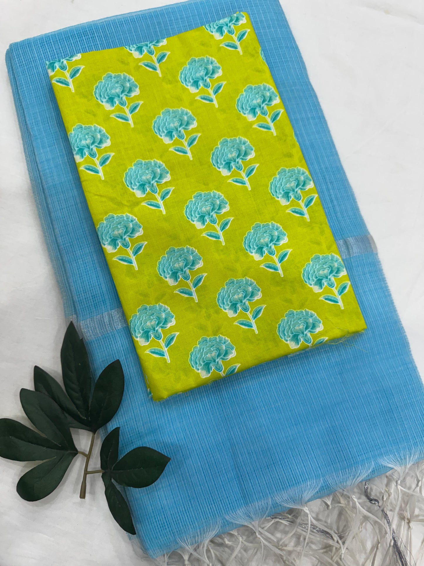 Plain Kota Doriya Saree with Printed Blouse MOQ 6pcs | Assorted – Fabtexs