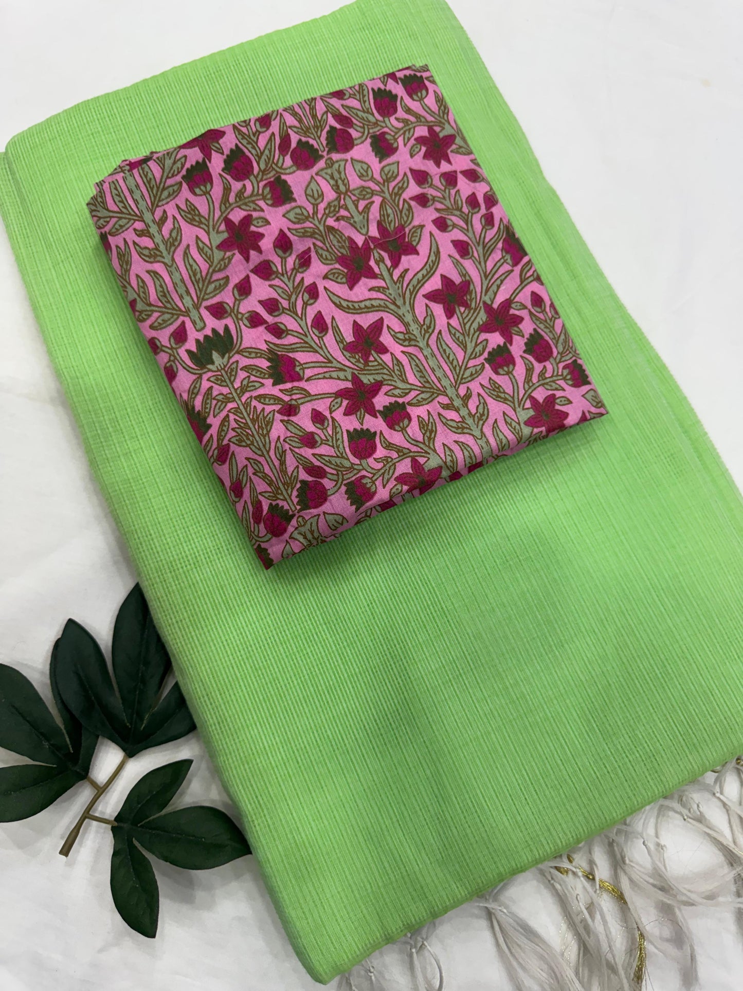 Plain Kota Doriya Saree with Printed Blouse MOQ 6pcs | Assorted – Fabtexs