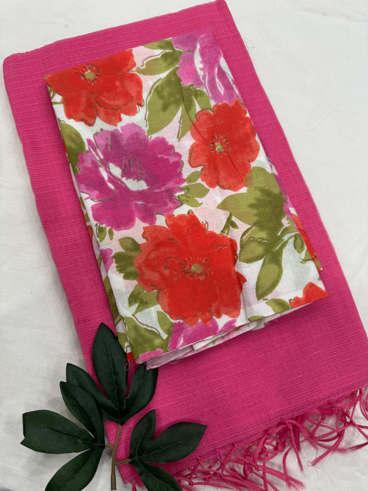 Plain Kota Doriya Saree with Printed Blouse MOQ 6pcs | Assorted – Fabtexs