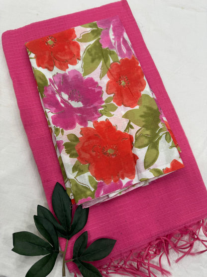 Plain Kota Doriya Saree with Printed Blouse MOQ 6pcs | Assorted – Fabtexs