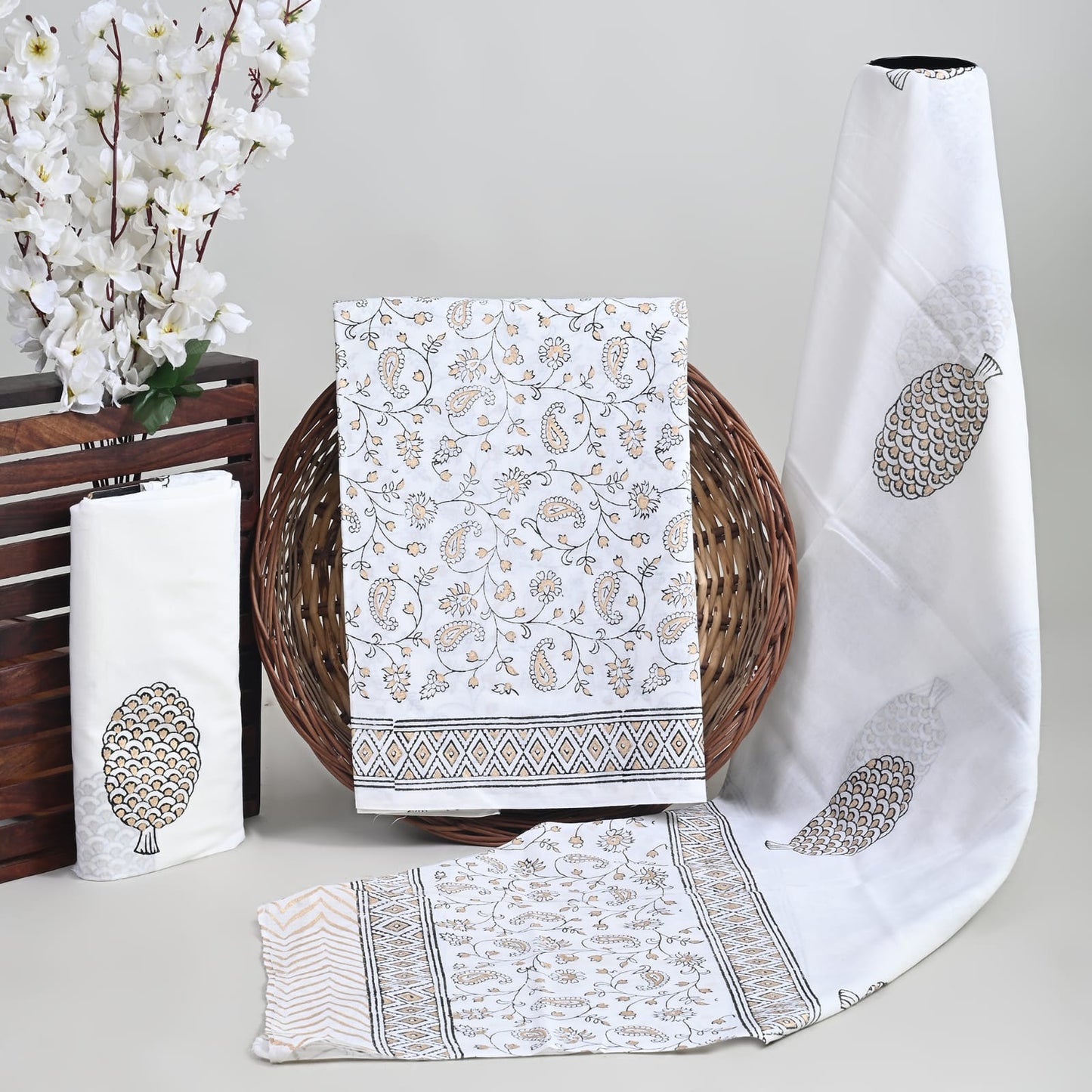 Pure cotton hand block printed suits with cotton dupatta