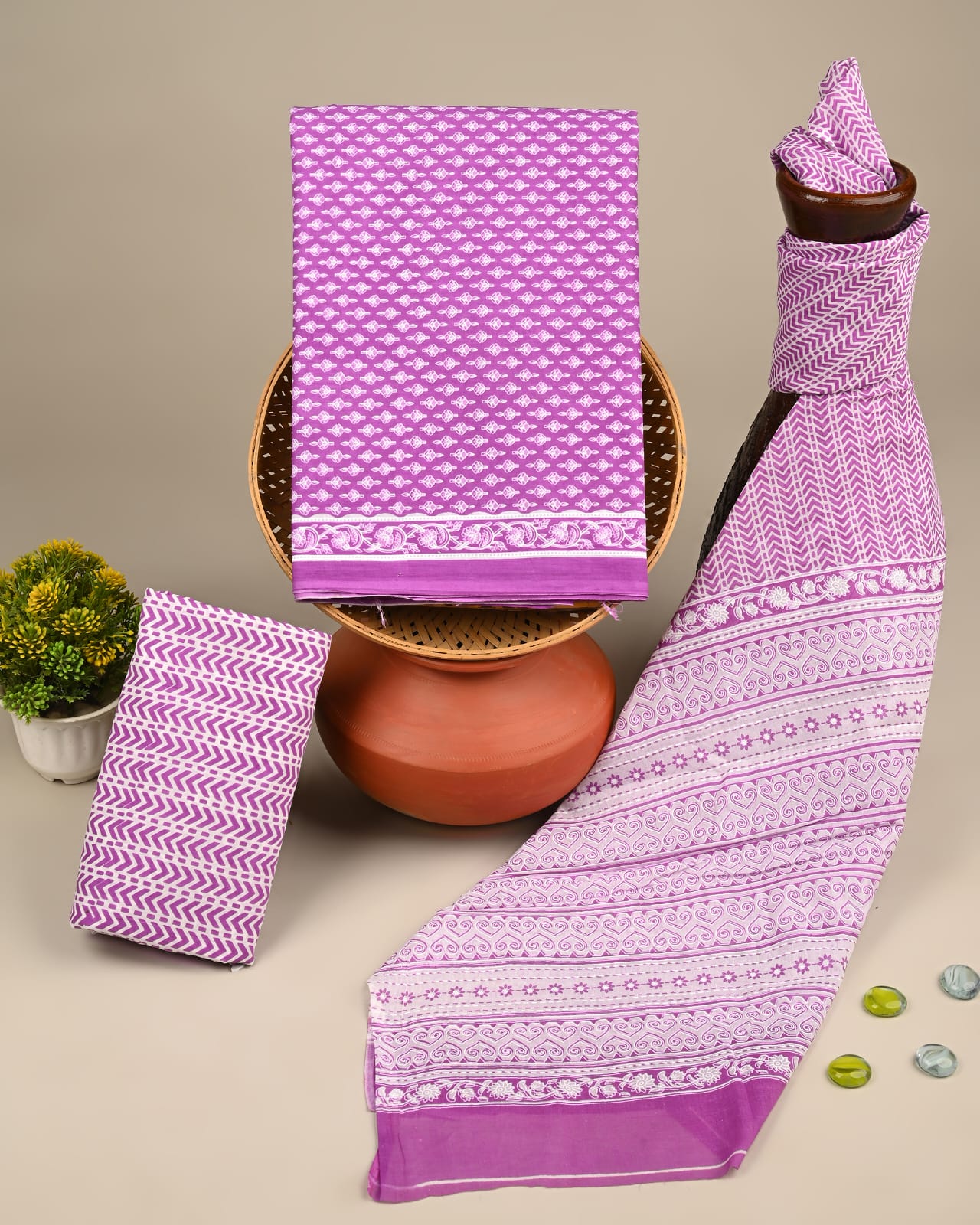 Pure cotton hand block printed suits with cotton dupatta