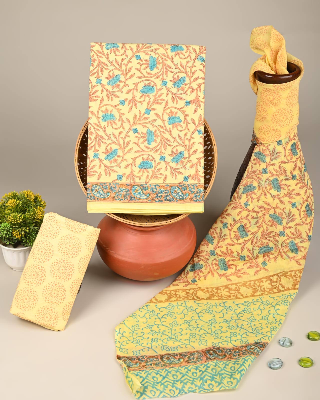 Pure cotton hand block printed suits with cotton dupatta