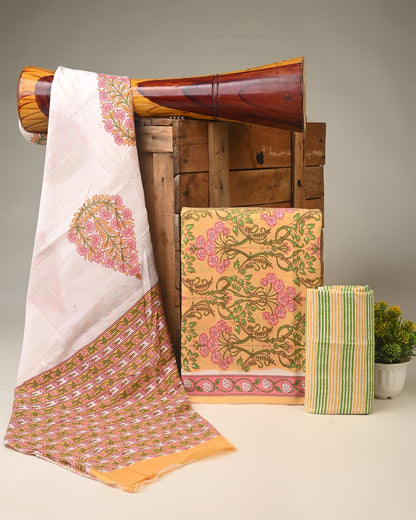 Pure cotton hand block printed suits with cotton dupatta