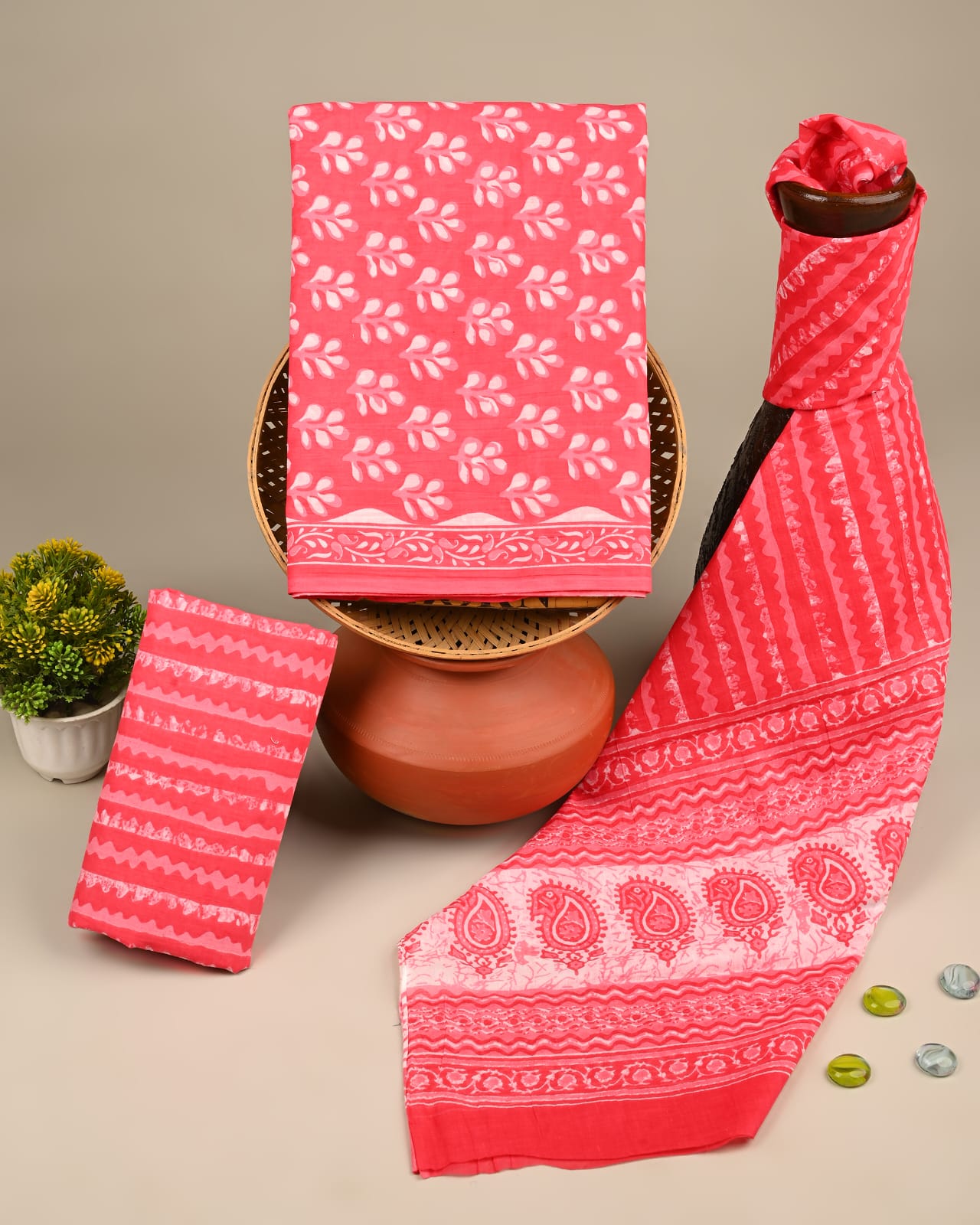 Pure cotton hand block printed suits with cotton dupatta