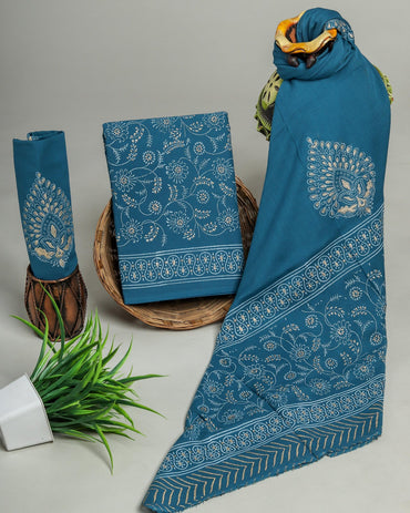 Pure cotton hand block printed suits with cotton dupatta