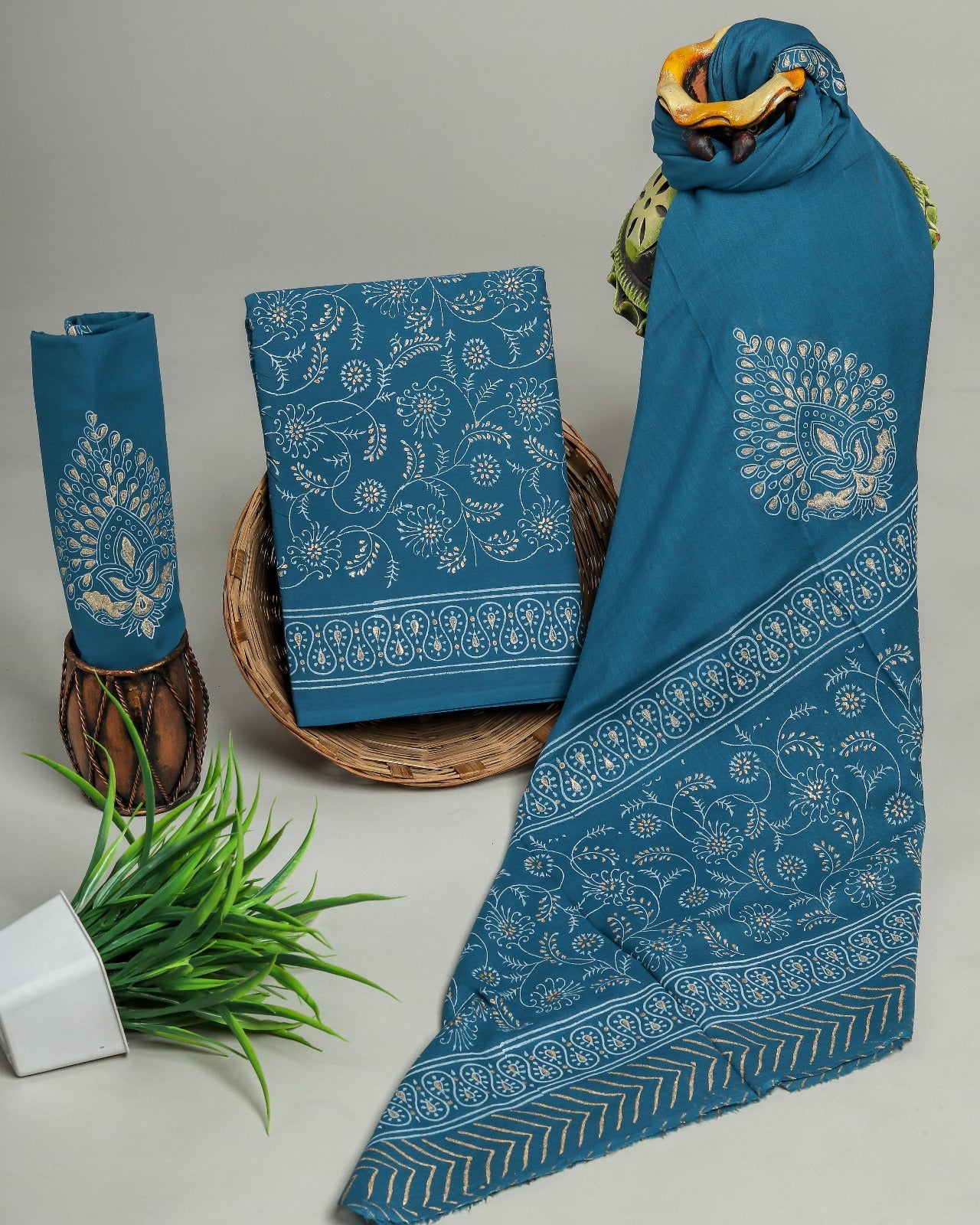 Wholesale Handblock Printed Cotton Mul Mul Suit Set with Mul Dupatta – Blue Color, Handcrafted in Rajasthan for Designers, Boutiques, and Bulk Orders