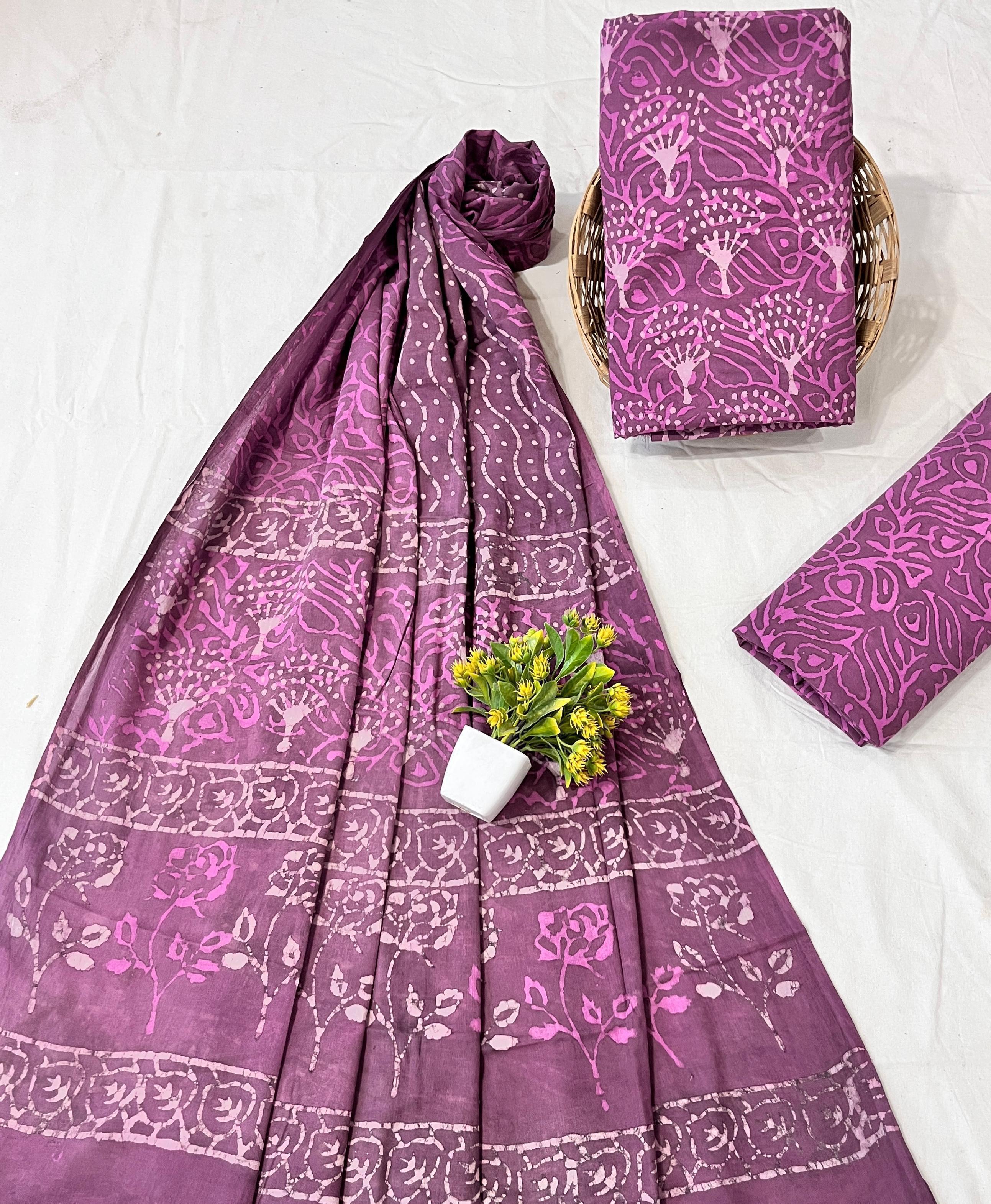Wholesale Handblock Printed Cotton Mul Dress Material Set with Mul Dupatta – Pink Color, Artisan-Crafted in Rajasthan for Designers, Boutiques, and Bulk Orders