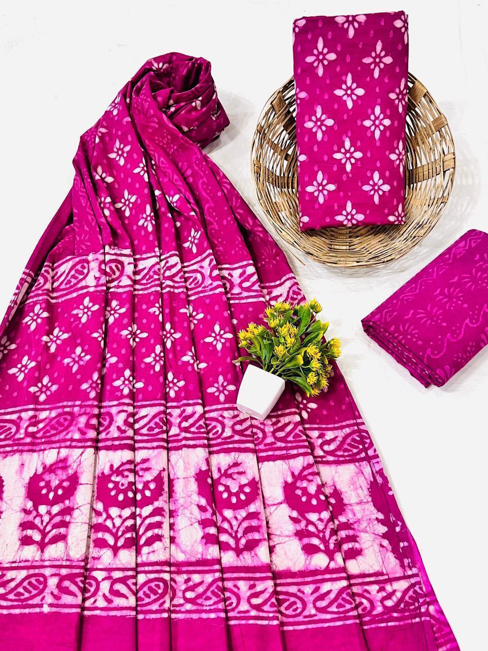 Wholesale Handblock Printed Cotton Mul Dress Material Set with Mul Dupatta – Pink Variant, Artisan-Crafted in Rajasthan for Designers, Boutiques, and Bulk Orders